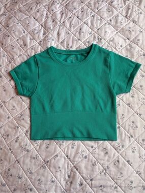 aerie Teal Green Short Sleeve Crop Top